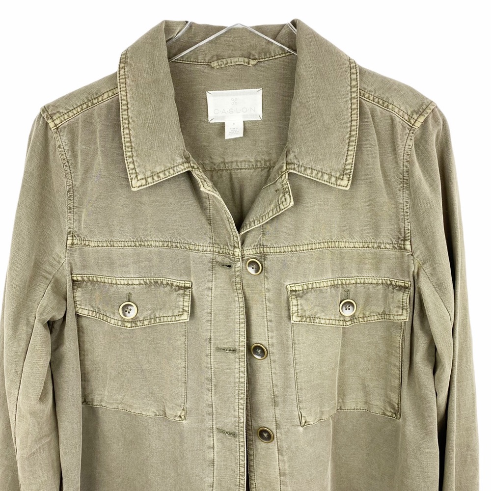 CASLON Army Green Button Down Shirt Jacket Medium - Picture 3 of 7